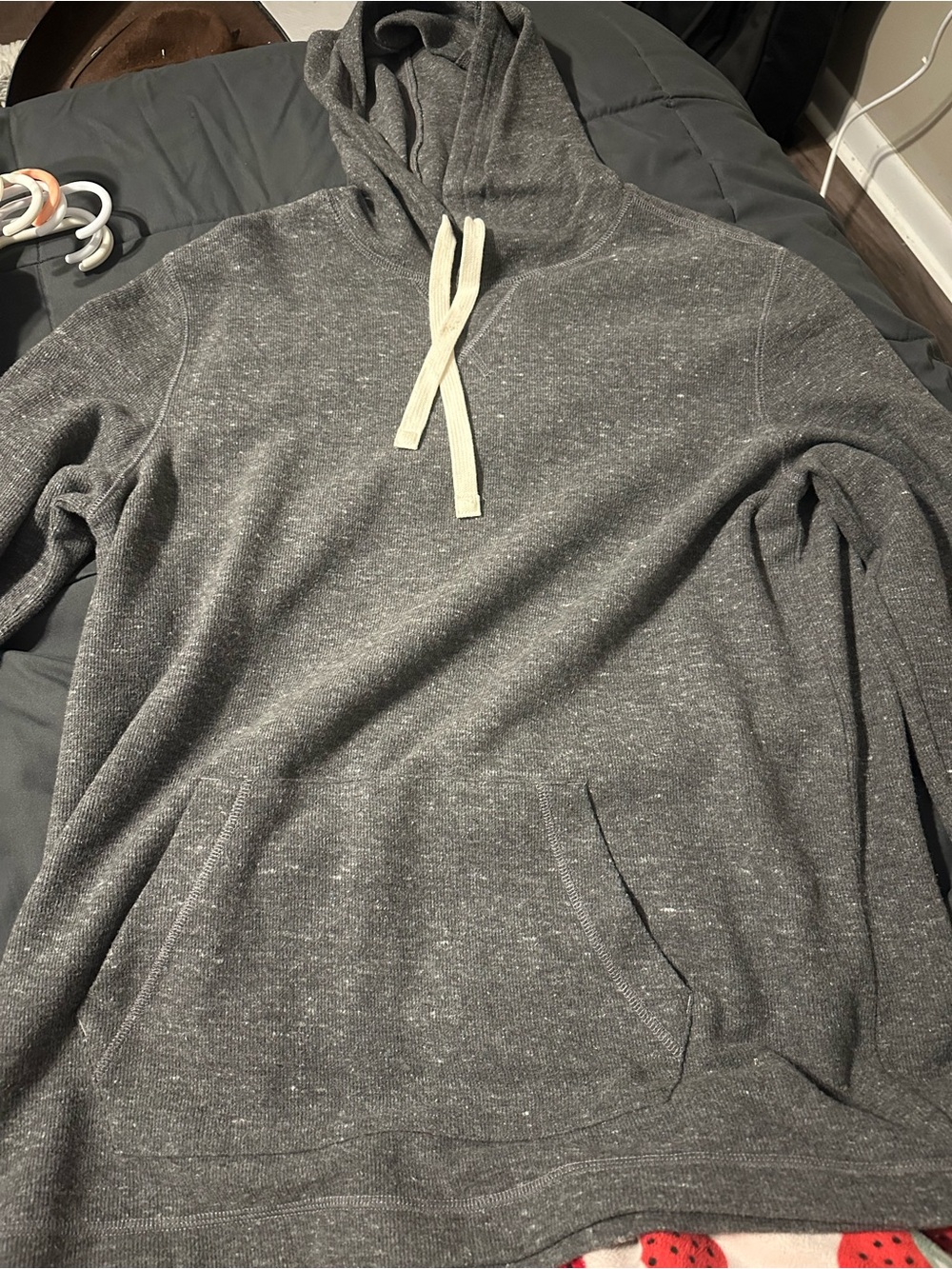 George Dark Heather Gray Pullover Hoodie with Cream Drawstrings